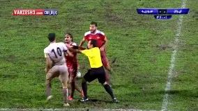 درگیری شدید بازیکنان در پایان نیمه اول بازی سوریه-ایران