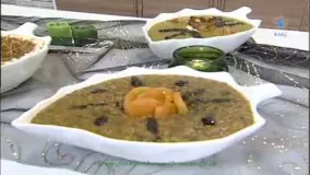 غذای رمضان-آش اسفناج با برگه زرده آلو-افطار جدید و خوشمزه