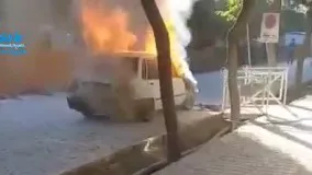 آتش گرفتن وحشتناک یک پراید در خیابان اصلی شهر رفسنجان