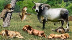 بوفالو به تنهایی 10 شیر را شکست داد | حیوانات حیات وحش