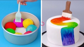ایده کیک رنگین کمان : آموزش تزیین کیک و دسر