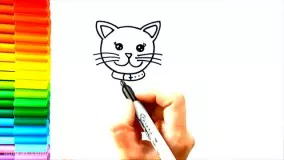 آموزش نقاشی کودکانه | نقاشی گربه با رنگ آمیزی زیبا