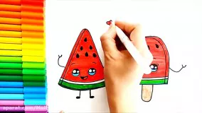 آموزش نقاشی کودکانه | نقاشی بستنی با طرح هندوانه