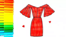 آموزش نقاشی کودکانه - نقاشی لباس زنانه مجلسی