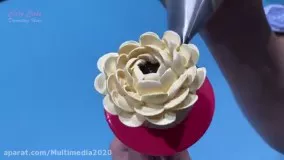 آموزش تزئین کیک فوق العاده زیبا با طرح گل