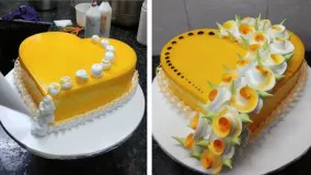 طراحی کیک سالگرد شکل قلب | طراحی کیک سالگرد | تزئین کیک گل | کیک جدید والا