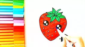 آموزش نقاشی کودکانه _ نقاشی زیبای میوه توت فرنگی