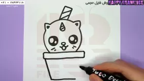نقاشی کودکان-آموزش آنلاین نقاشی به کودکان-نقاشی میلک شیک با بچه گربه