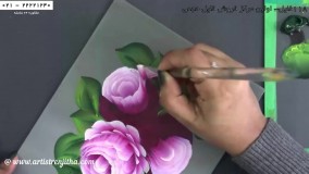 نقاشی روی پارچه -طراحی روی پارچه-طراحی گل رز با رنگ اکلریک