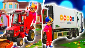 برنامه کودک: بازی بچه ها با تراکتور و کامیون حمل زباله