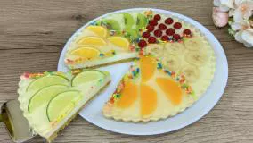 دسر کیک کاراملی - میوه ای ژله ای