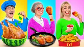 چالش غذایی - چالش خنده دار مادربزرگ و مرغ رقصان
